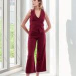 Ensemble Tailleur Pantalon Bordeaux Sans Manches