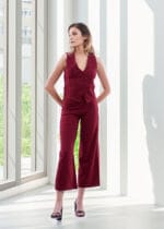 Ensemble Tailleur Pantalon Bordeaux Sans Manches