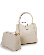 Ensemble de sacs à main en cuir embossé beige – 2 pièces – Image 3