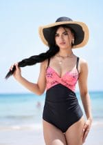Maillot Une Pièce Sculptant Noir & Rose