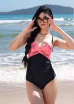 Maillot Une Pièce Sculptant Noir & Rose – Image 5
