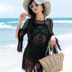 Robe de plage en crochet noir bohème chic