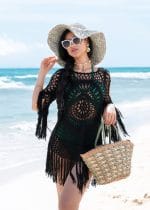 Robe de plage en crochet noir bohème chic